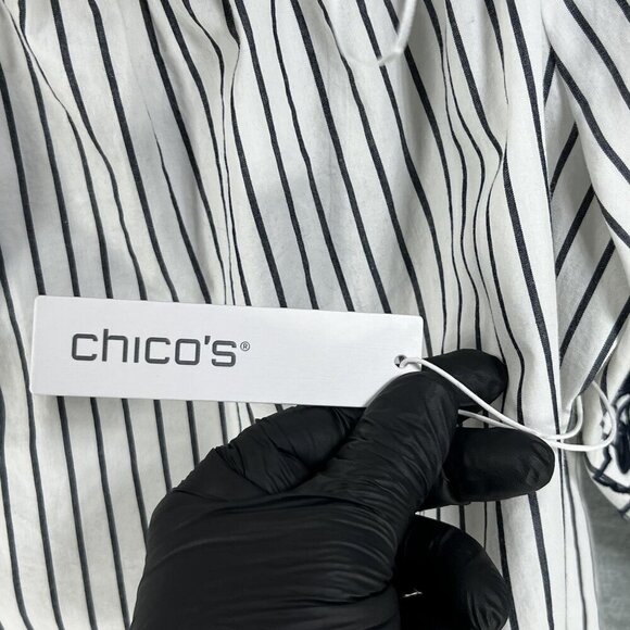 Chicos NWT Womens 3X Smocked Off Shoulder Poplin Tunic Top Embroidery 3/4 Sleeve - Picture 10 of 11